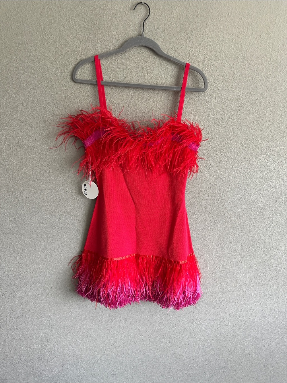 NWT Staud Etta Ostrich Feather Mini Dress Medium - Picture 4 of 15